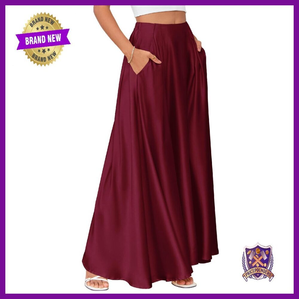 Maxi Satin Skirt High Waisted A-Line Flowy Long Office Party Wear